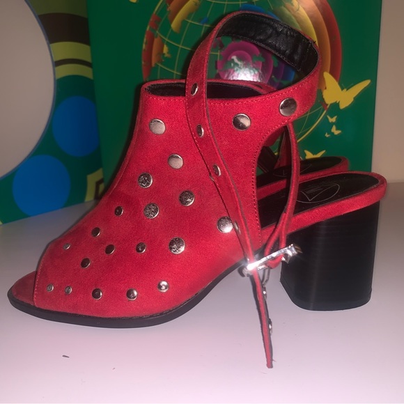 Statement Suede Studded Red Heels - Picture 3 of 5